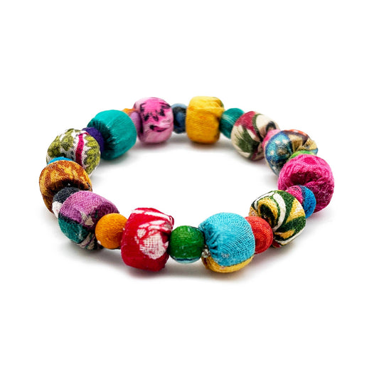 Small Aasha Bracelet - Elastic Square Round Bead Bracelet - Global Hues Market