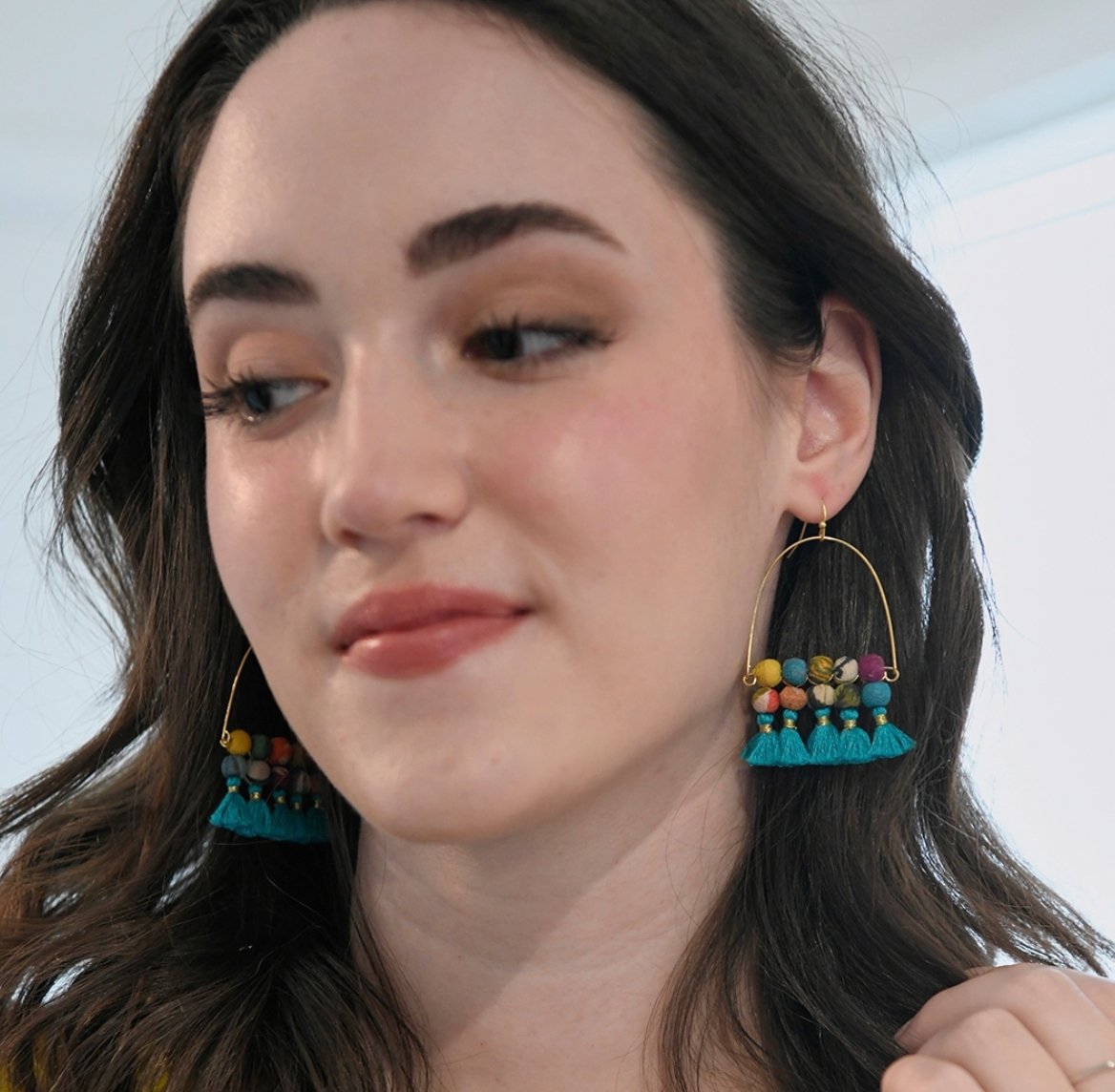 Arched Turquoise Tassel Earrings - Global Hues Market