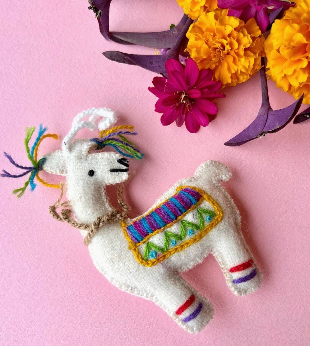 Embroidered Felt Llama Ornament - Global Hues Market