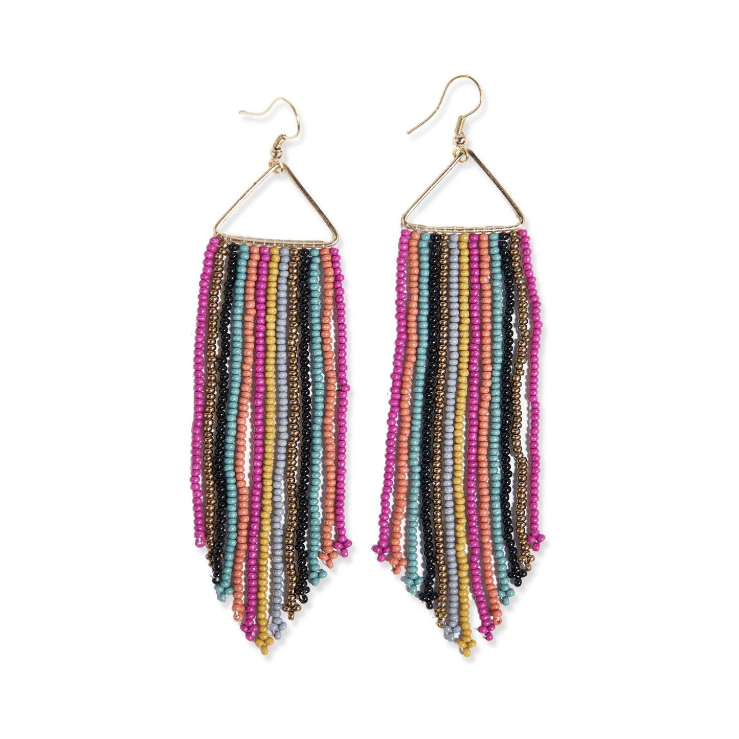 Emilie Vertical Stripe Beaded Fringe Earrings {Muted Rainbow} - Global Hues Market
