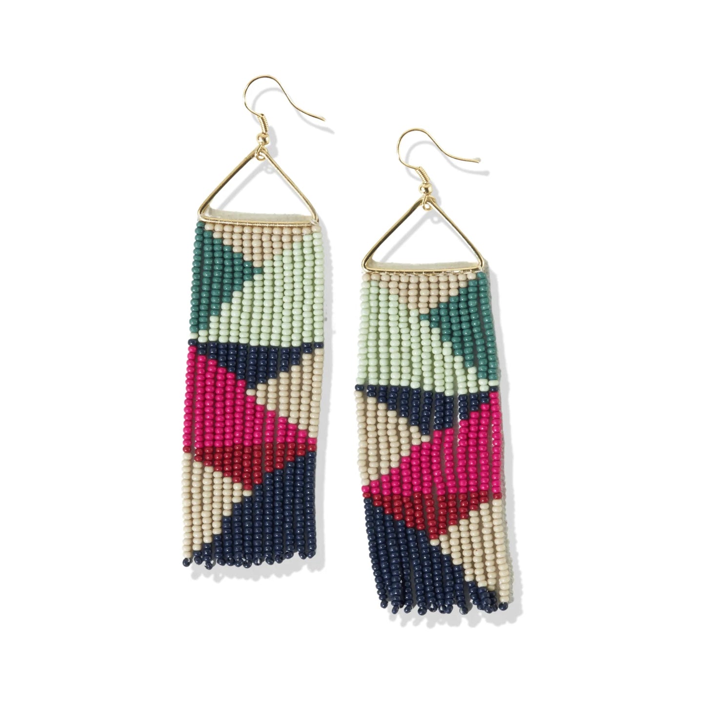 Hot Pink & Navy Triangles on Triangle Fringe Earrings - Global Hues Market