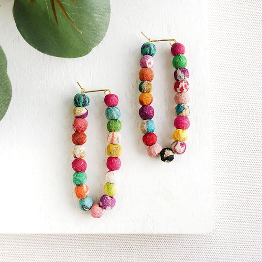 Kantha Elliptical Hoop Earrings - Global Hues Market