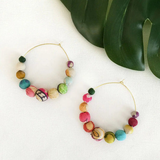 Kantha Graduated Hoop Earrings - Global Hues Market