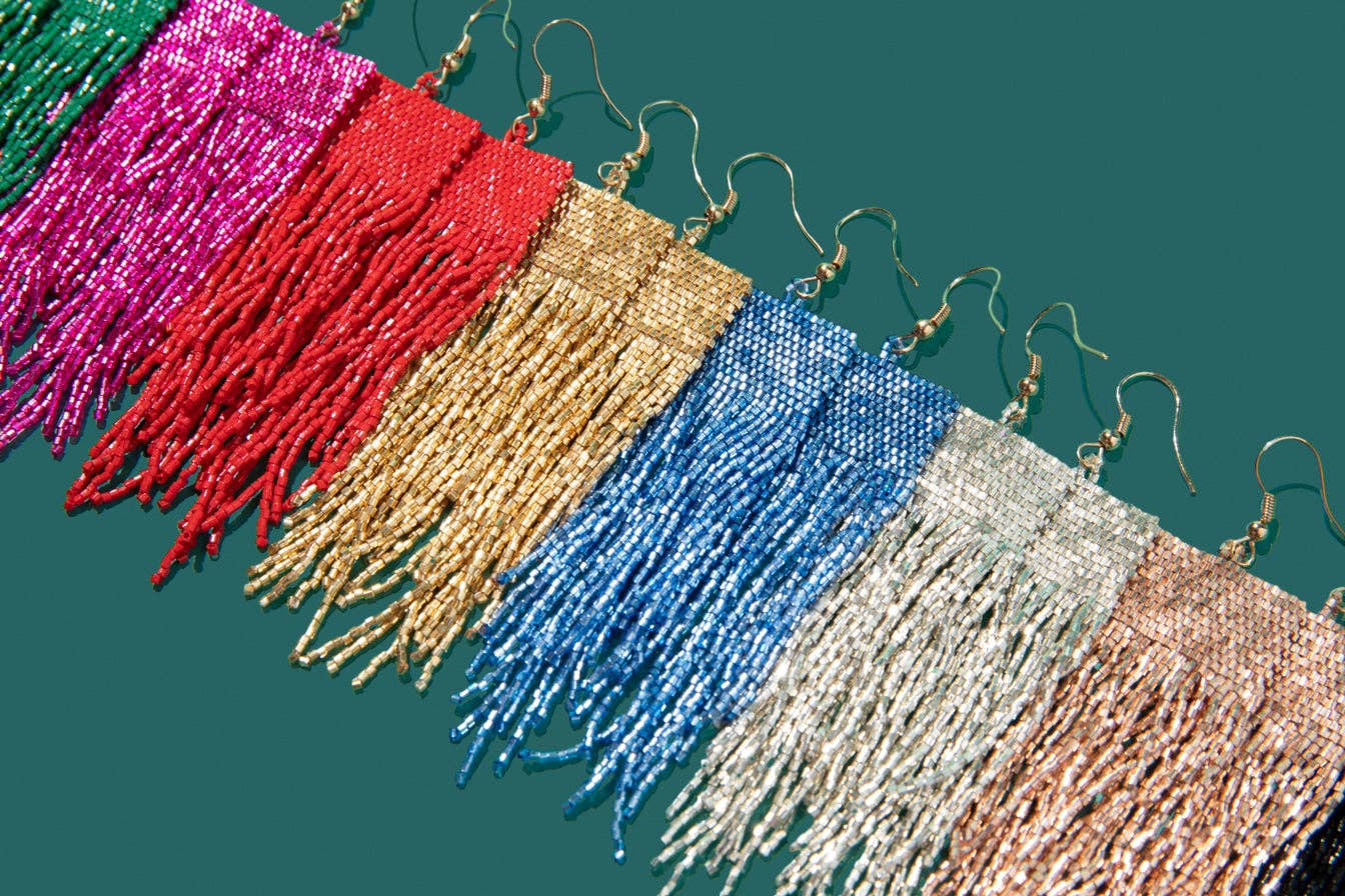 Metallic Fringe Earrings {fuschia} - Global Hues Market