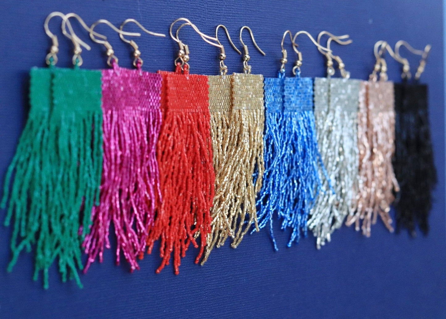 Metallic Fringe Earrings {fuschia} - Global Hues Market