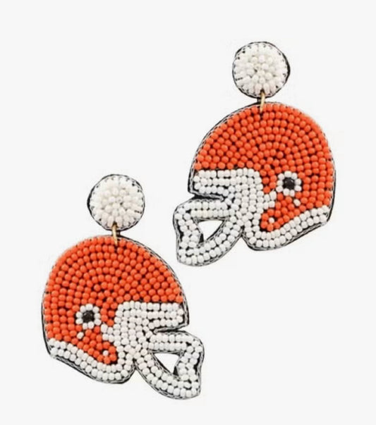 Orange & White Beaded Helmet Earring - Global Hues Market