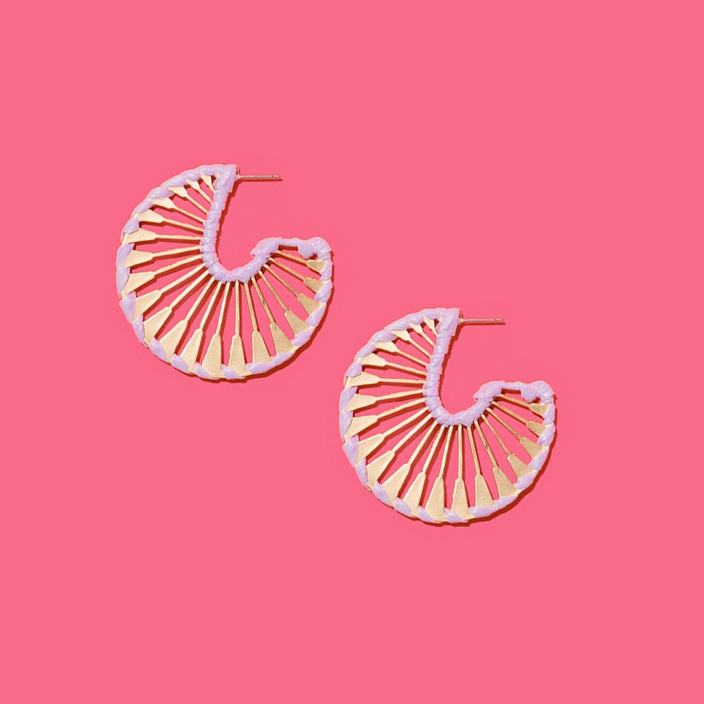 Rattan Wrapped Gold Fan Hoops {pink} - Global Hues Market