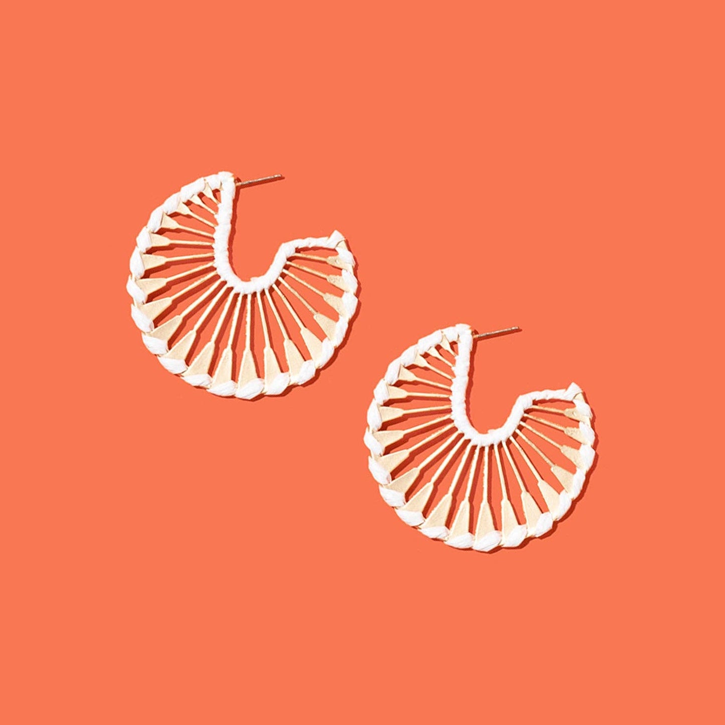 Rattan Wrapped Gold Fan Hoops {pink} - Global Hues Market