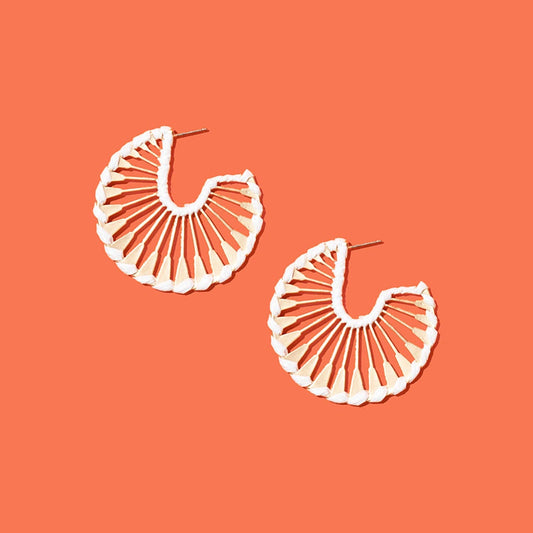 Rattan Wrapped Gold Fan Hoops {pink} - Global Hues Market