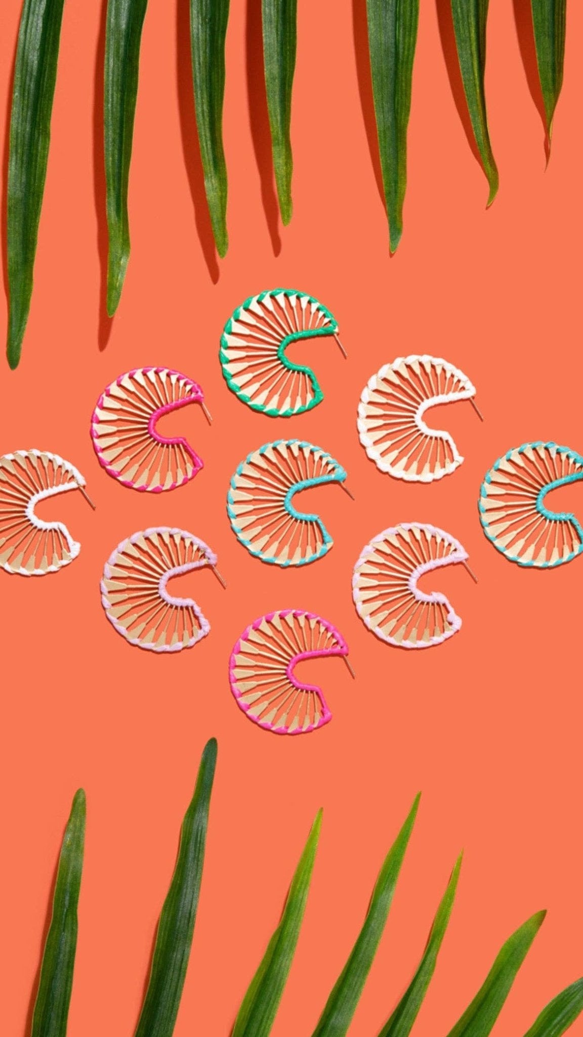 Rattan Wrapped Gold Fan Hoops {pink} - Global Hues Market