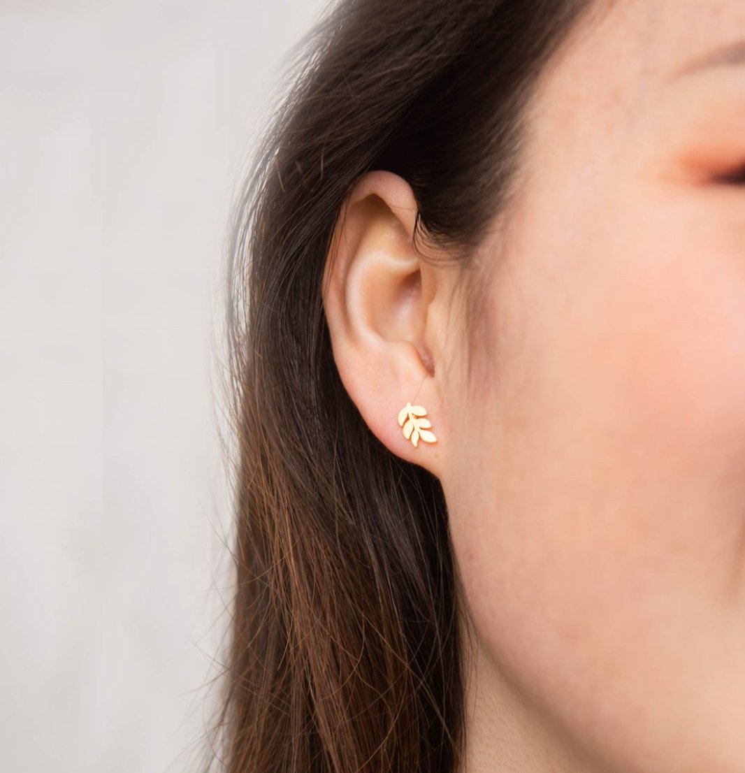 Rowen Leaf Studs {silver} - Global Hues Market