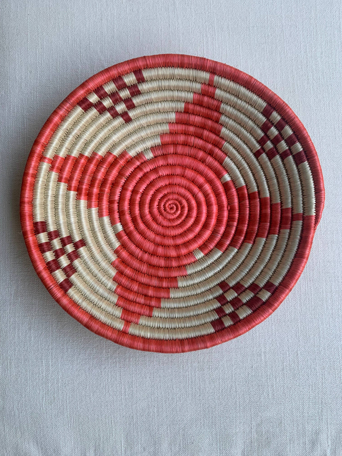Rwanda Tonga Baskets: Pink Star Cream + Cranberry Accents