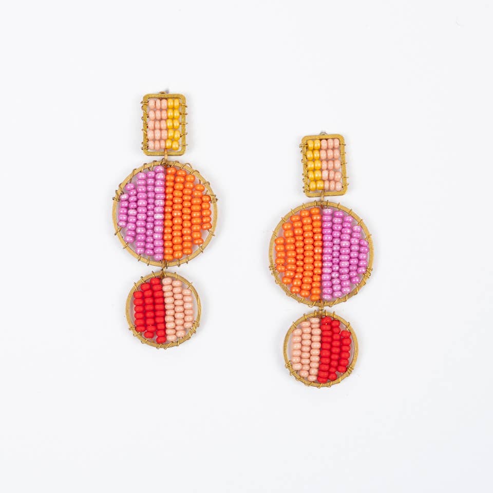 Mod Block Earrings: Fuchsia Flame