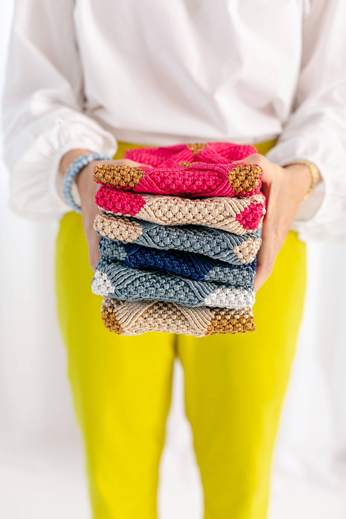 Handmade Macramé Clutch- Pink and Caramel