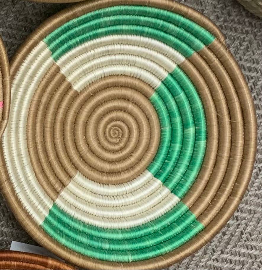 Rwanda Tonga Baskets: Khaki Star Burnt Orange Accent
