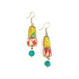 Aasha Brass Framed Oblong Beads with Single Drop Earrings