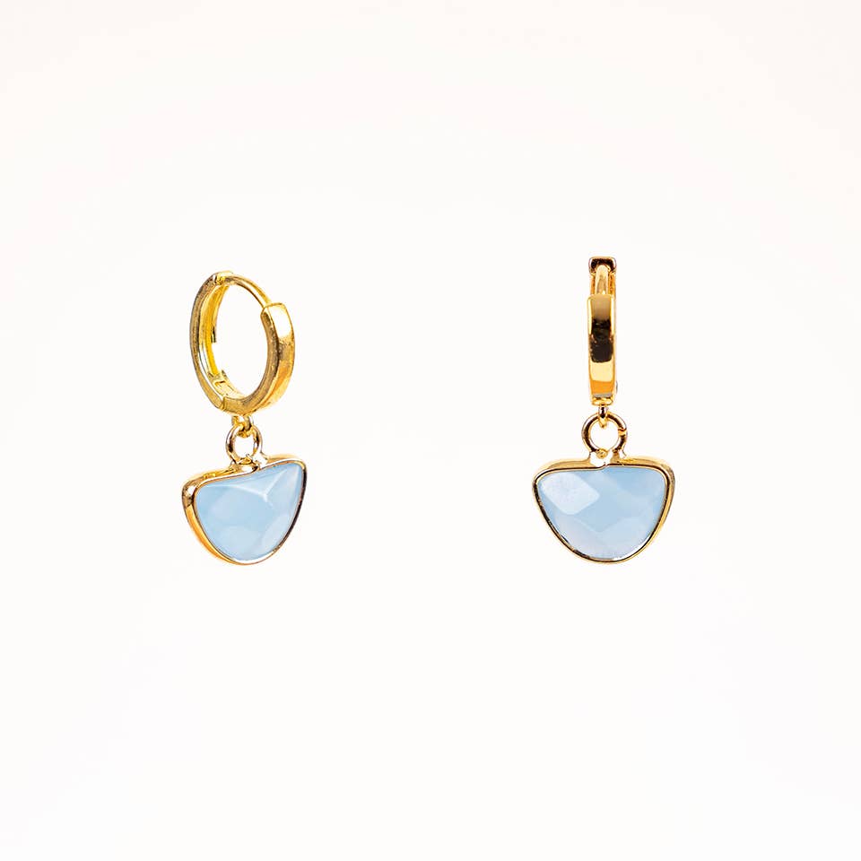 Faceted Stone Huggie Earrings: Pink Jade