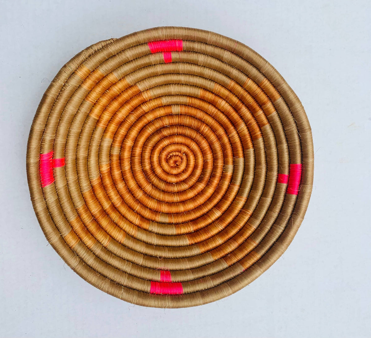 Rwanda Tonga Baskets: Pink Star Cream + Cranberry Accents