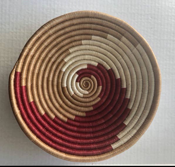 Rwanda Tonga Baskets: Pink Star Cream + Cranberry Accents