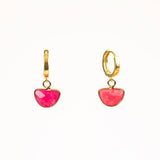 Faceted Stone Huggie Earrings: Pink Jade