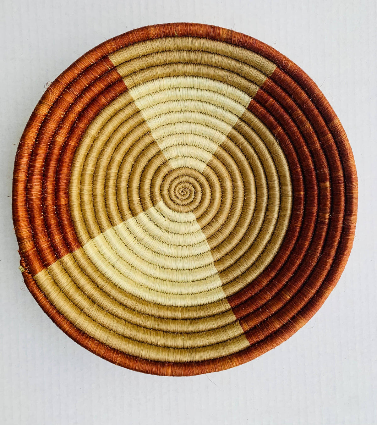 Rwanda Tonga Baskets: Khaki Star Burnt Orange Accent