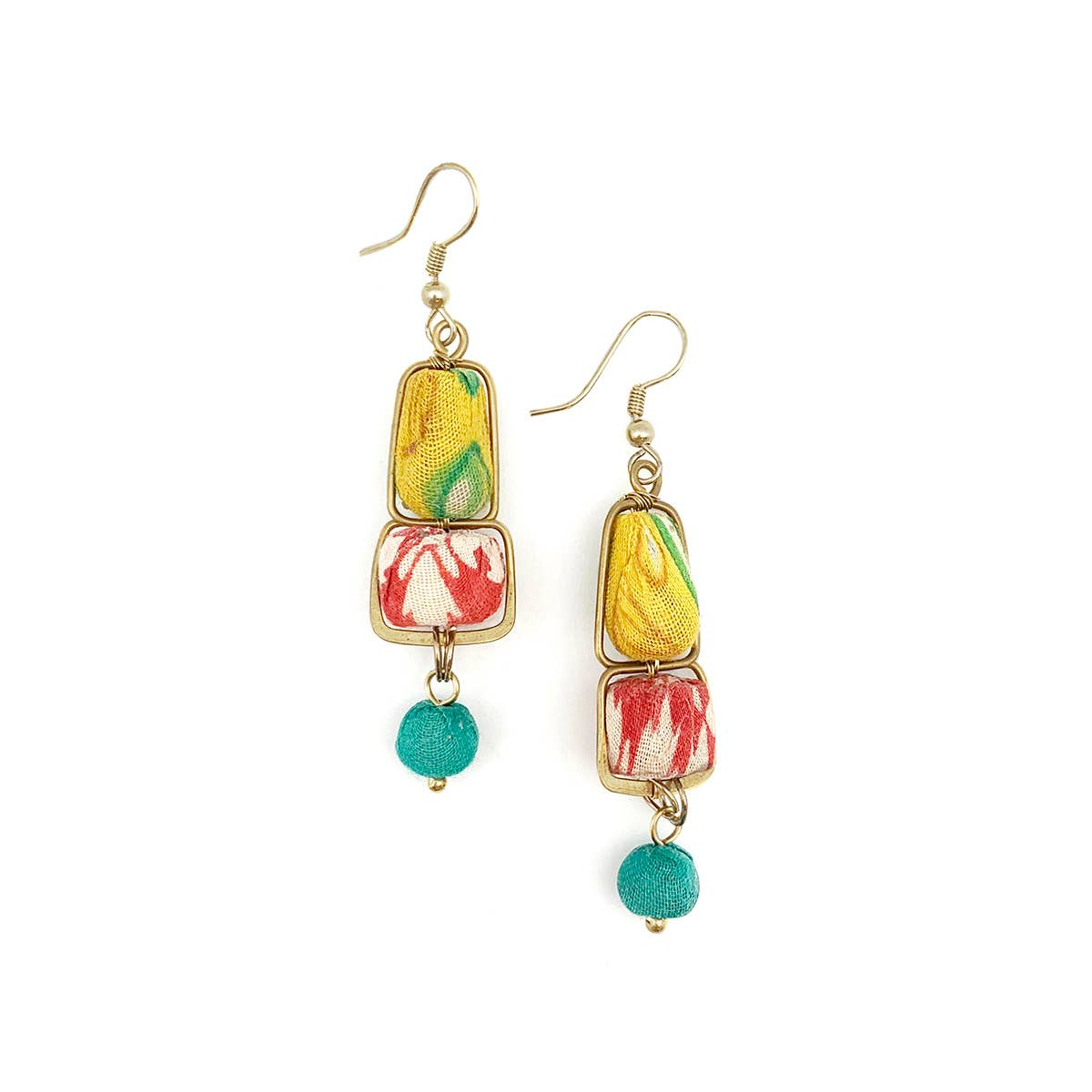 Aasha Brass Framed Oblong Beads with Single Drop Earrings - Global Hues Market