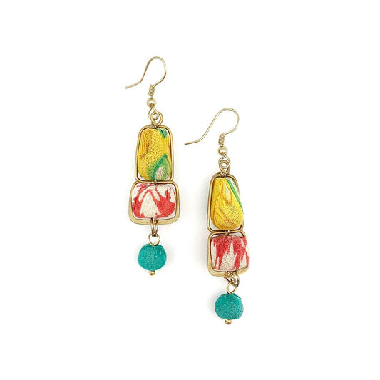 Aasha Brass Framed Oblong Beads with Single Drop Earrings - Global Hues Market