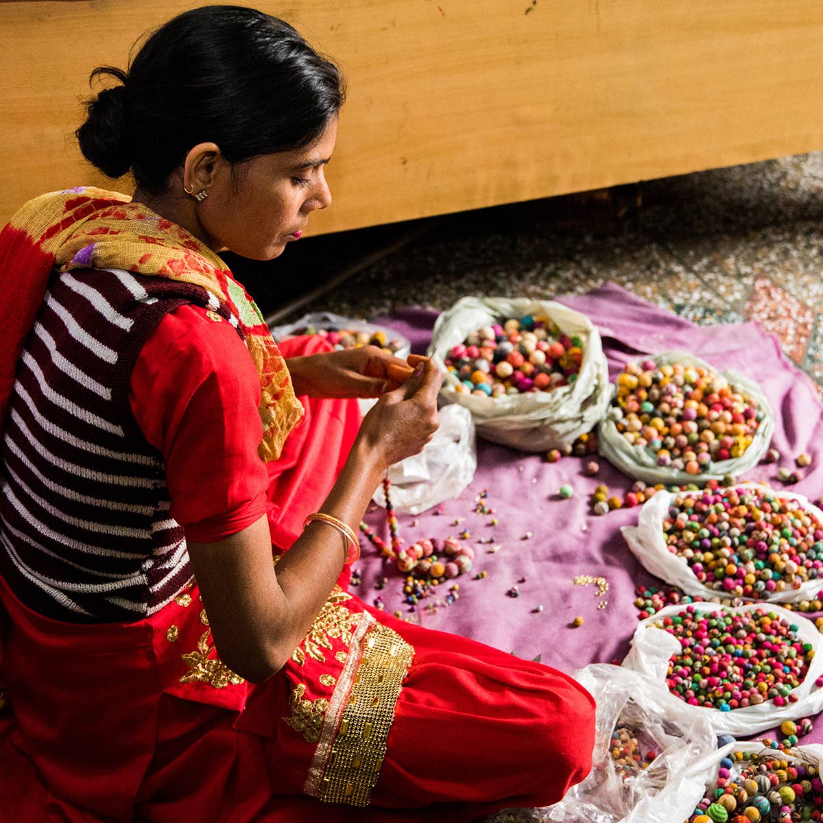 Aasha Cluster Triangle Kantha Handcrafted Earrings - Global Hues Market