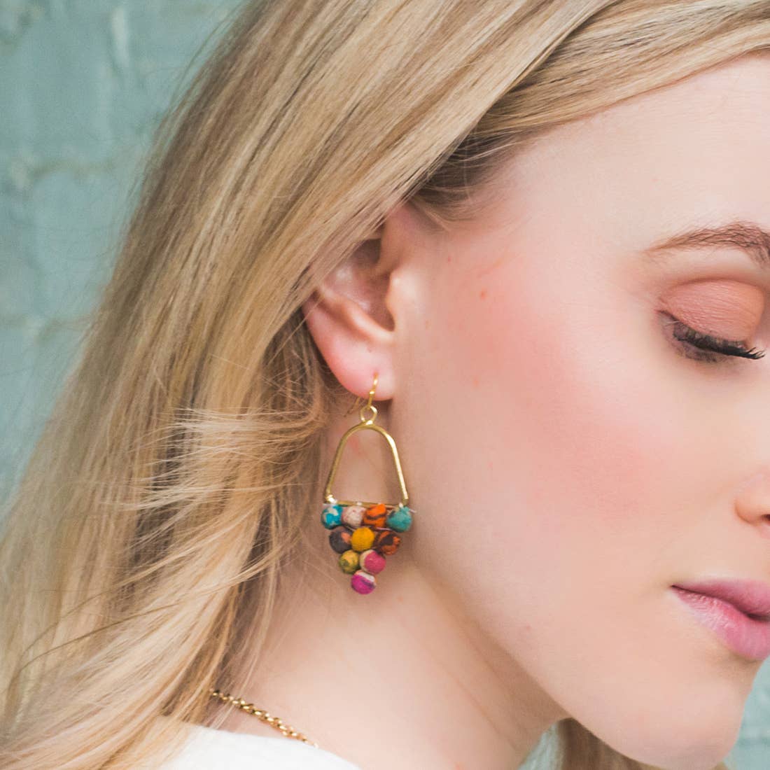 Aasha Cluster Triangle Kantha Handcrafted Earrings - Global Hues Market