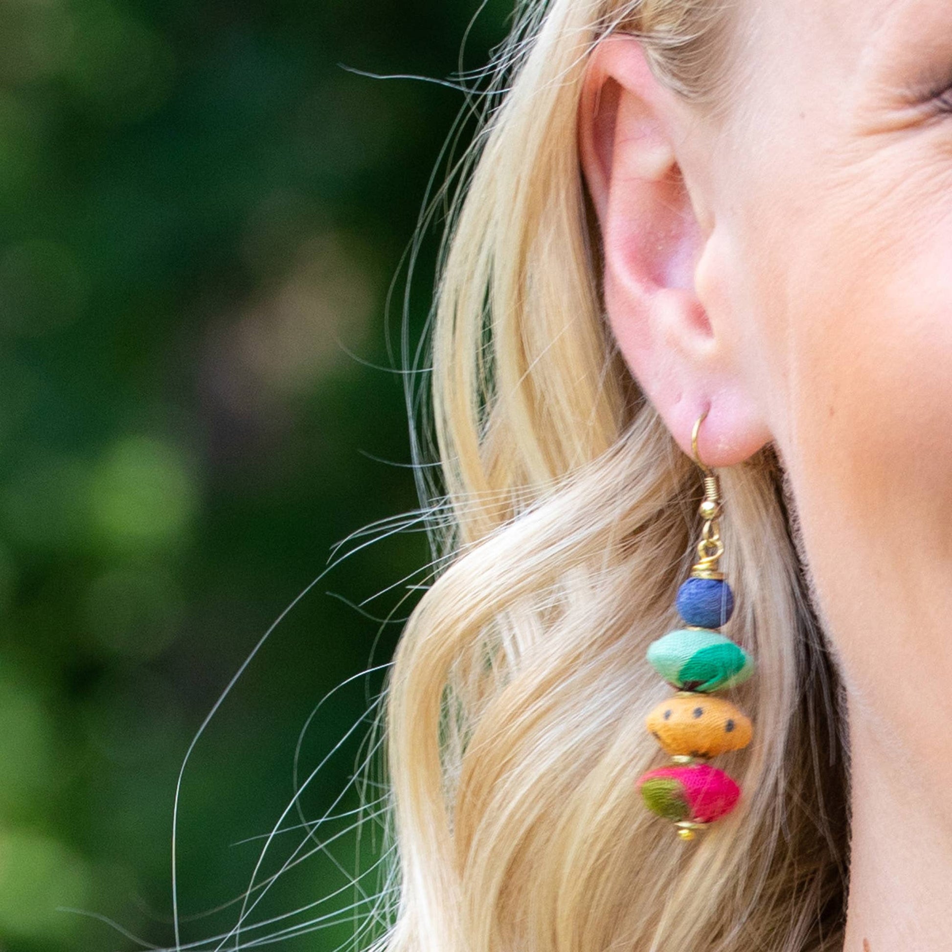 Aasha Wide Round Disc Beads Drop Earrings - Global Hues Market