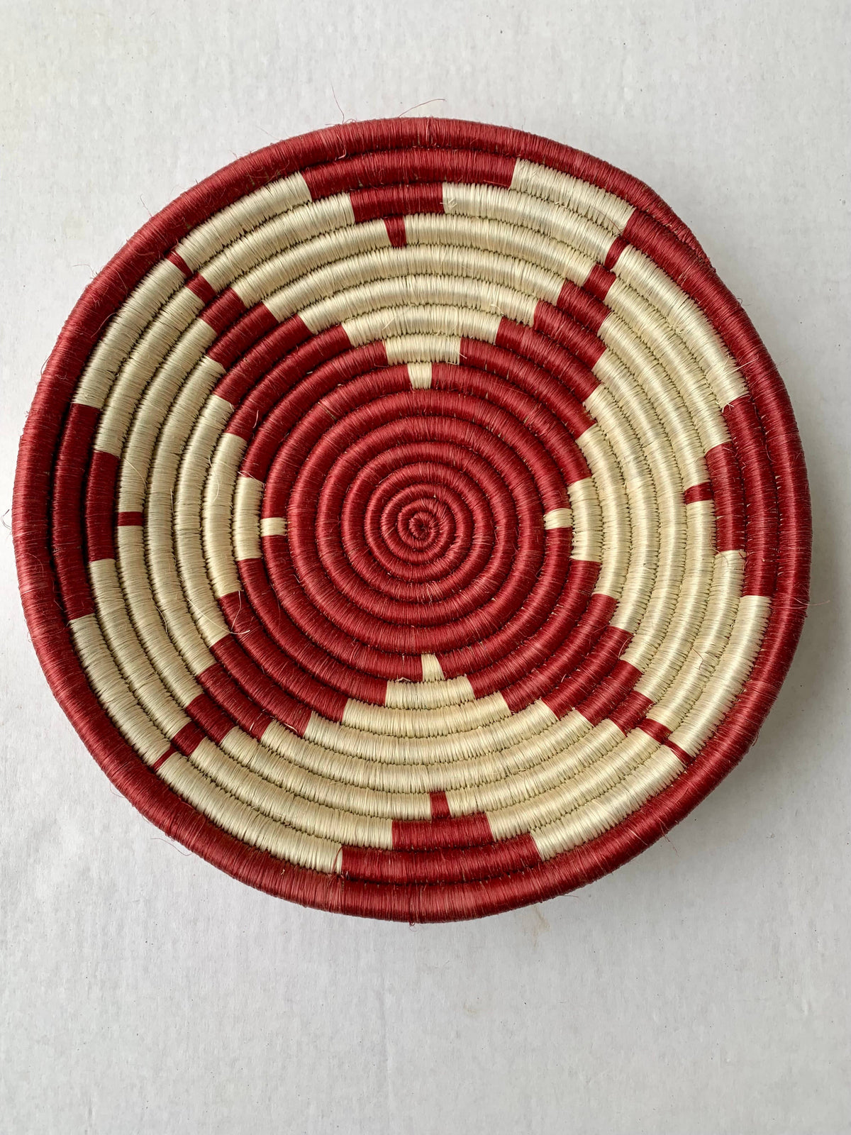 Rwanda Tonga Baskets: Pink Star Cream + Cranberry Accents