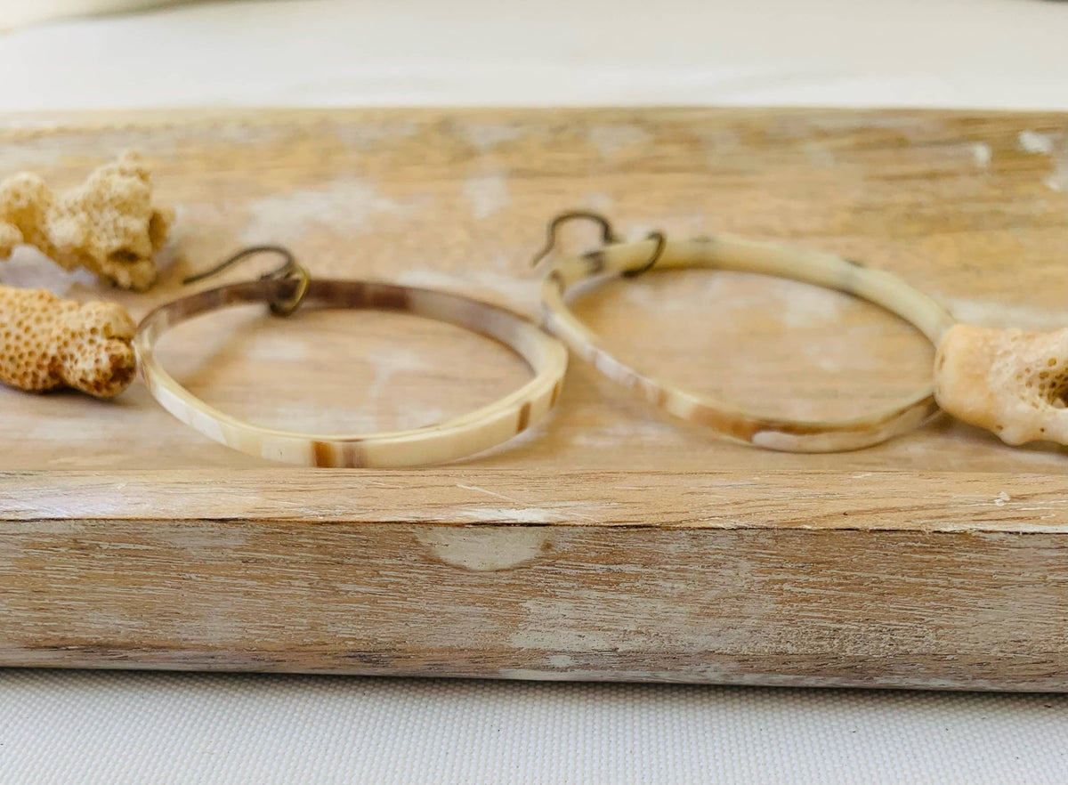 Ankola Horn Hoop Earrings (without wirewrap): Light Variation = Cream - Gray