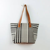Black and White Tote With Leather Straps - Global Hues Market
