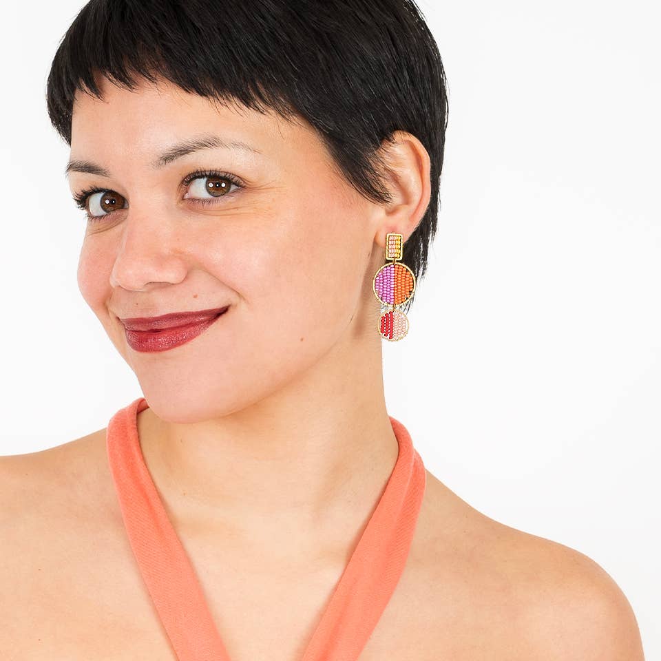 Mod Block Earrings: Fuchsia Flame