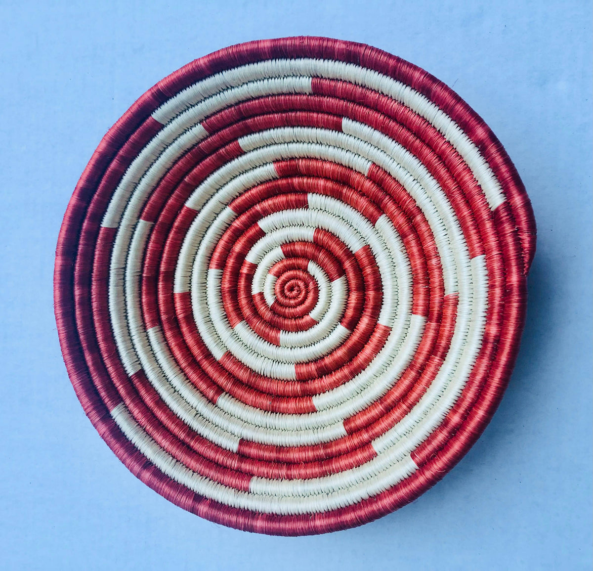 Rwanda Tonga Baskets: Pink Star Cream + Cranberry Accents