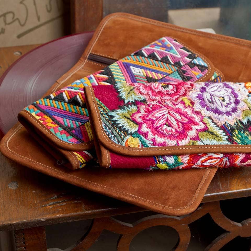 Nubuck and Huipile Wallet: Floral