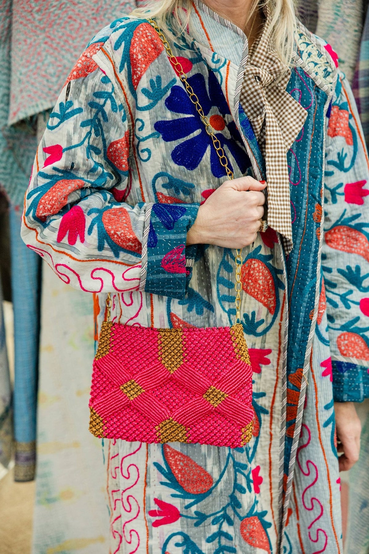 Handmade Macramé Clutch- Pink and Caramel - Global Hues Market