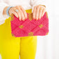 Handmade Macramé Clutch- Pink and Caramel - Global Hues Market