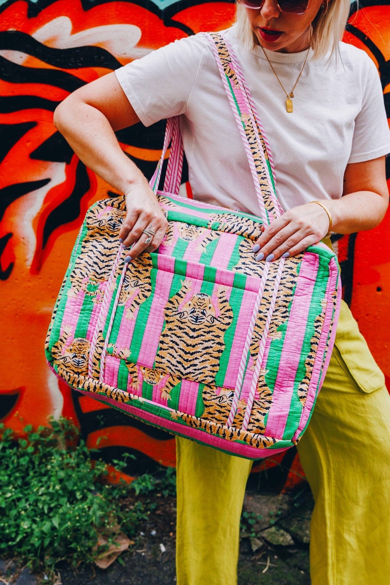 Quilted Duffle Bag | Weekender Travel Overnight Bag | Tigers - Global Hues Market