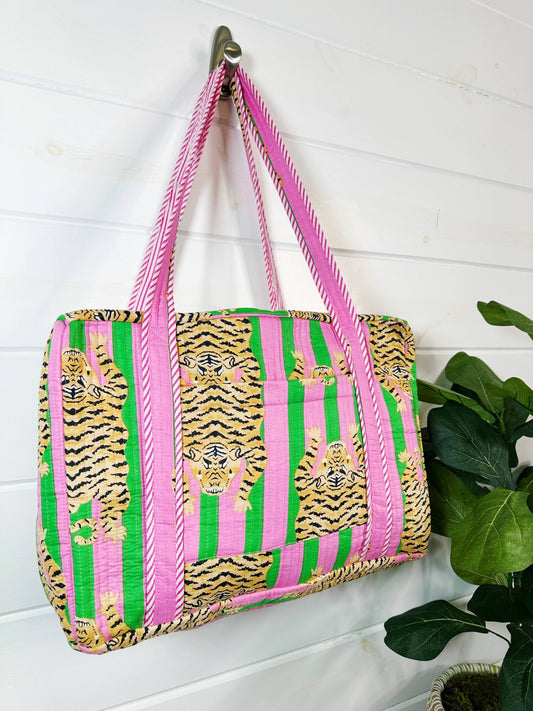 Quilted Duffle Bag | Weekender Travel Overnight Bag | Tigers - Global Hues Market