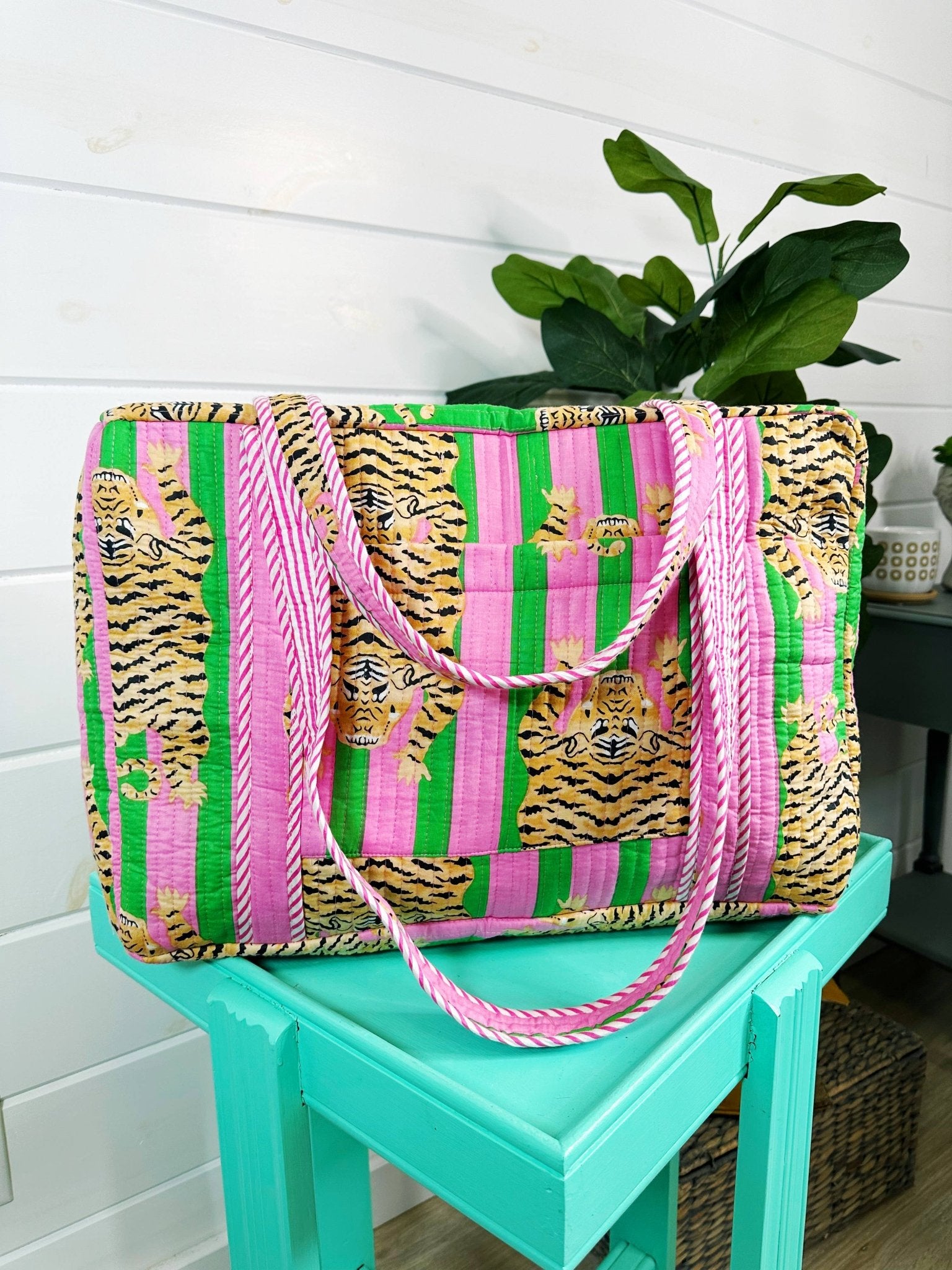 Quilted Duffle Bag | Weekender Travel Overnight Bag | Tigers - Global Hues Market