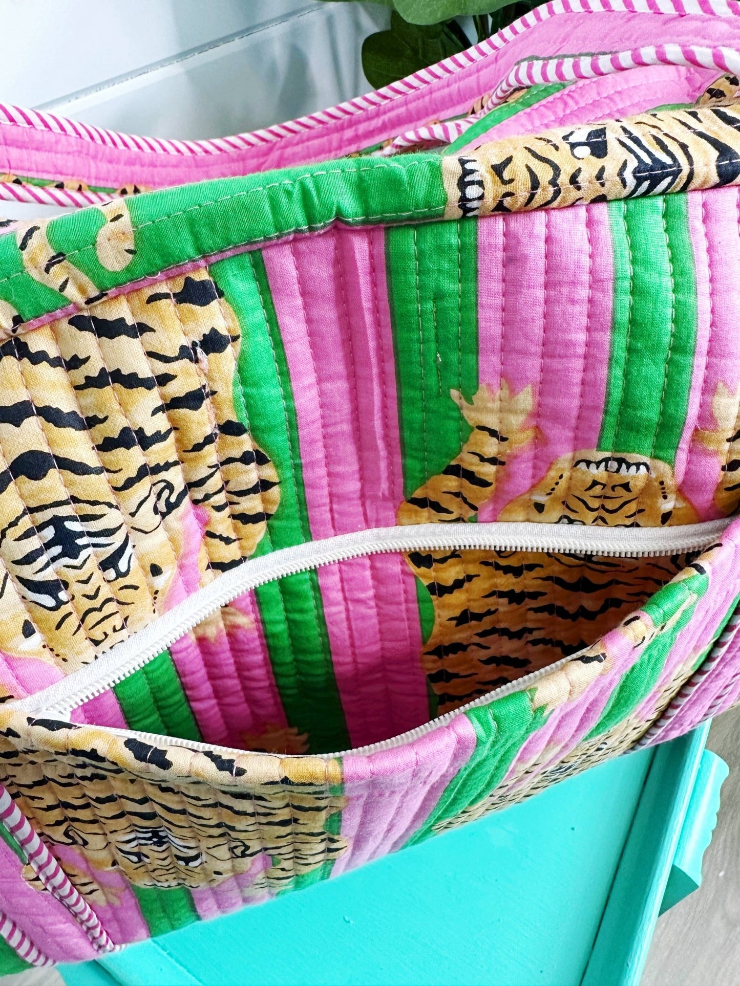 Quilted Duffle Bag | Weekender Travel Overnight Bag | Tigers - Global Hues Market