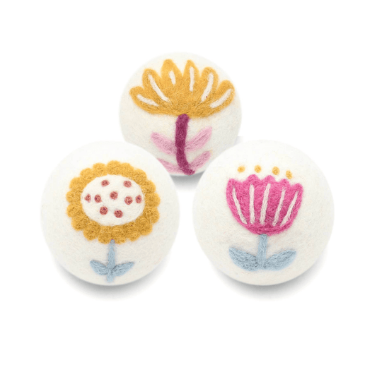 Set of 3 Wool Dryer Balls {flowers} - Global Hues Market