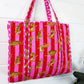 Tote Bags Quilted | Large Travel Tote | Pink Red Tiger Print - Global Hues Market