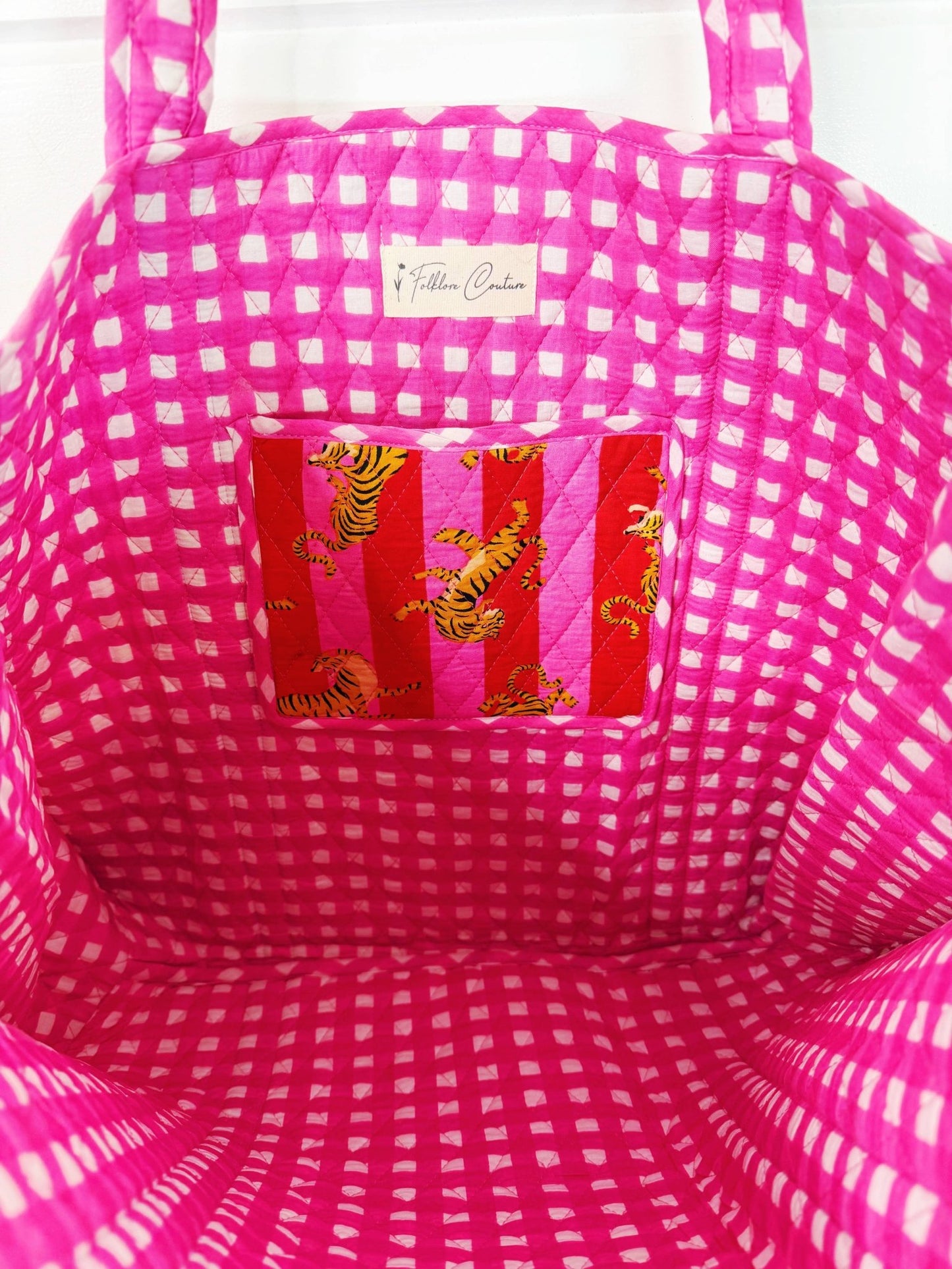 Tote Bags Quilted | Large Travel Tote | Pink Red Tiger Print - Global Hues Market