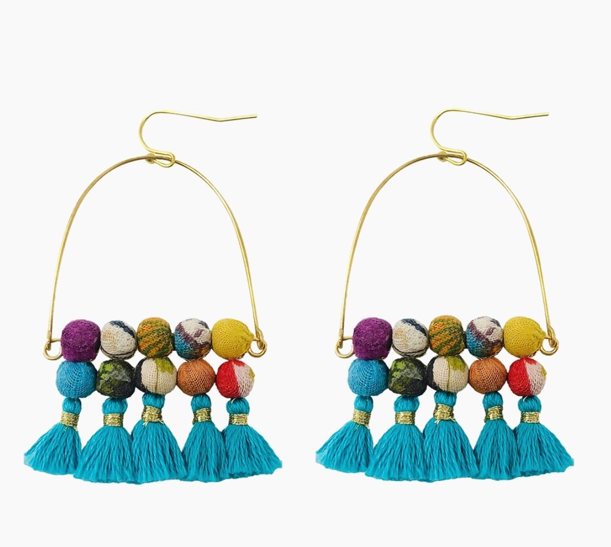 Arched Turquoise Tassel Earrings - Global Hues Market