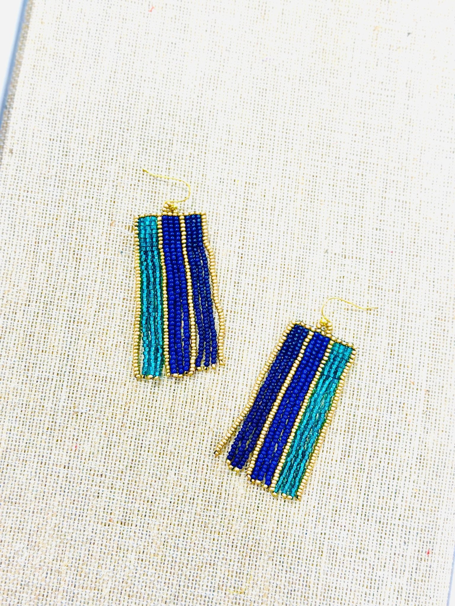 Beaded Blues Fringe Earrings - Global Hues Market