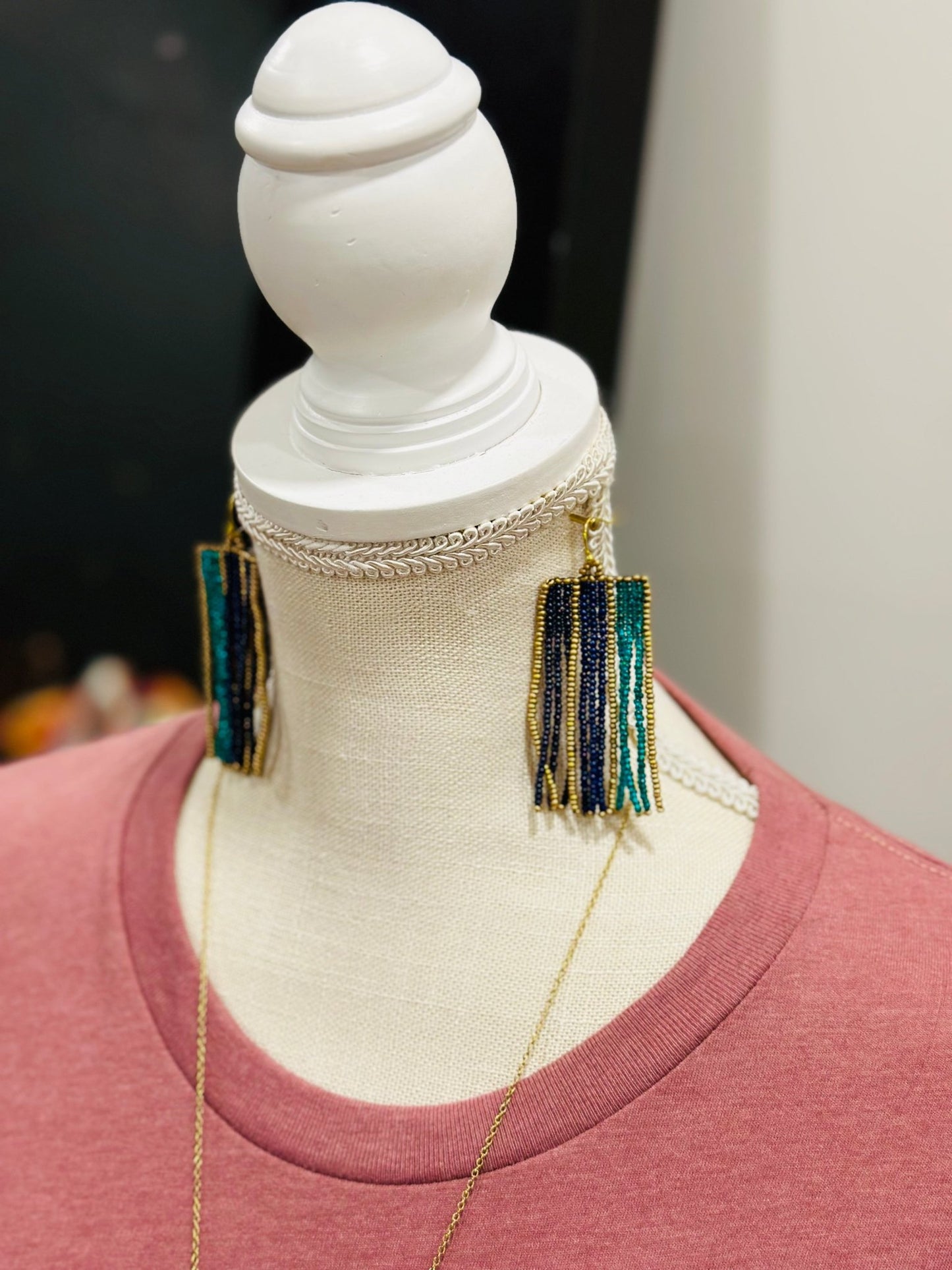 Beaded Blues Fringe Earrings - Global Hues Market