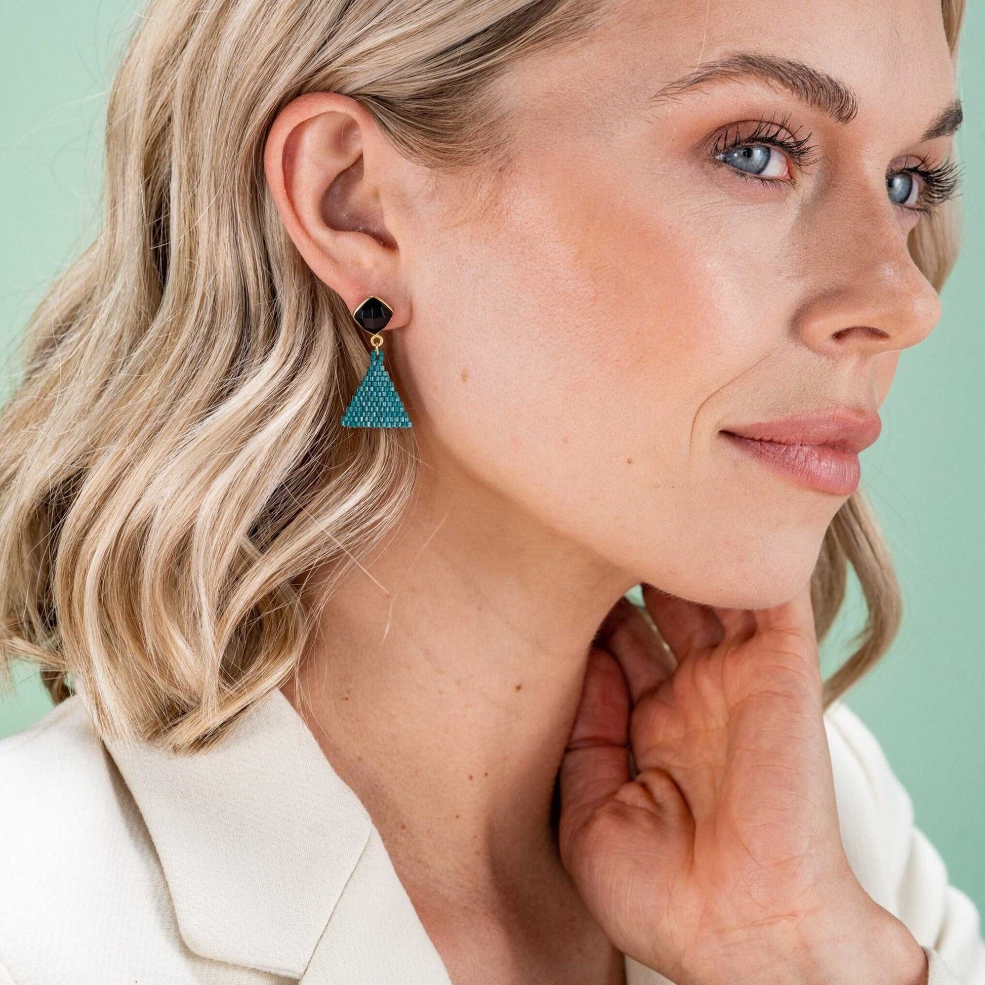 Celia Small Triangle Drop Post Earrings {teal} - Global Hues Market