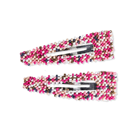 Confetti Beaded Snap Clip {pink + navy} - Global Hues Market